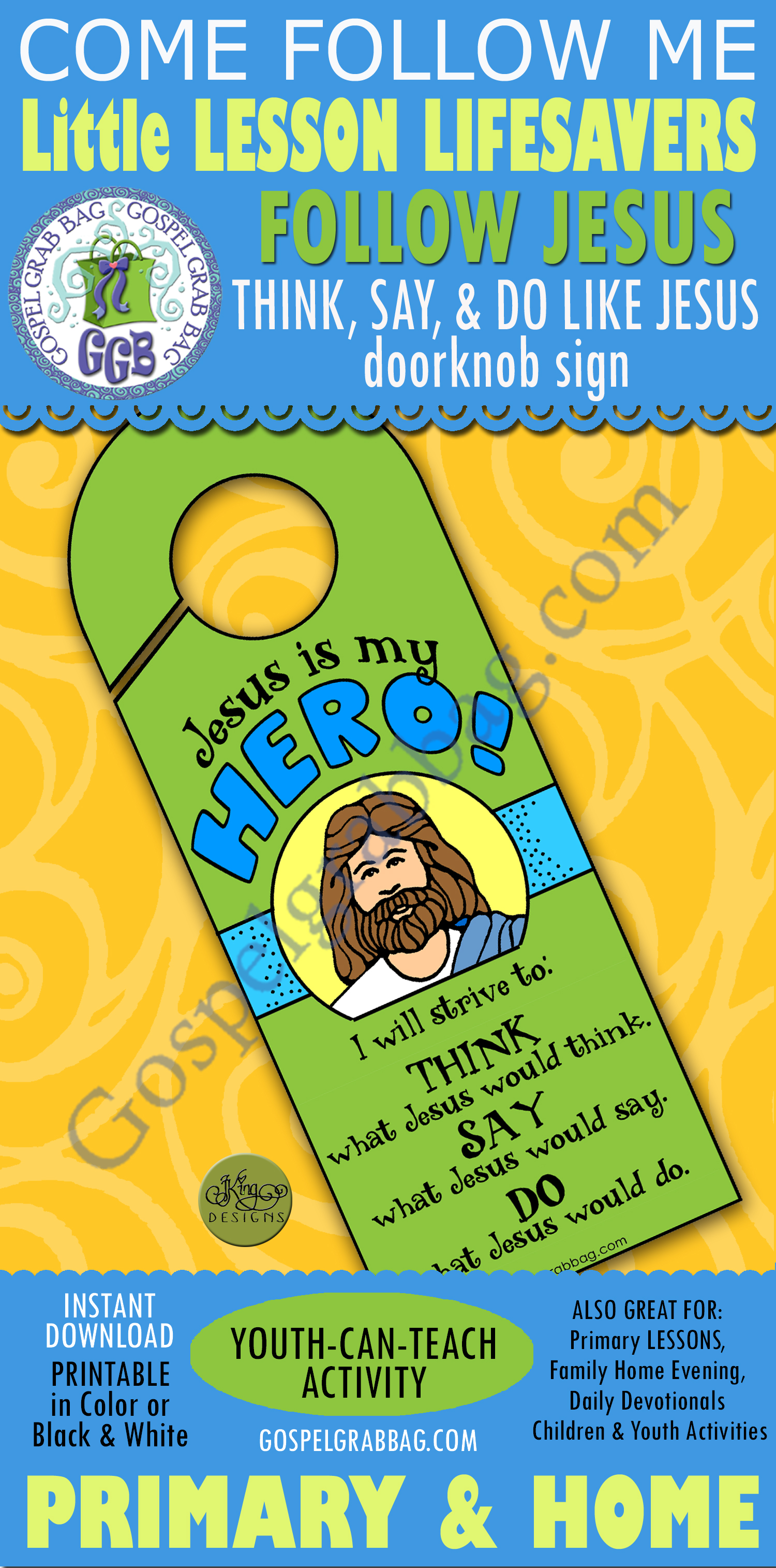 Follow Jesus Activity Jesus Is My Hero Doorknob Sign I Can Be Pure And Righteous For Come Follow Me Primary Family Home Evening Bible Study Gospel Grab Bag