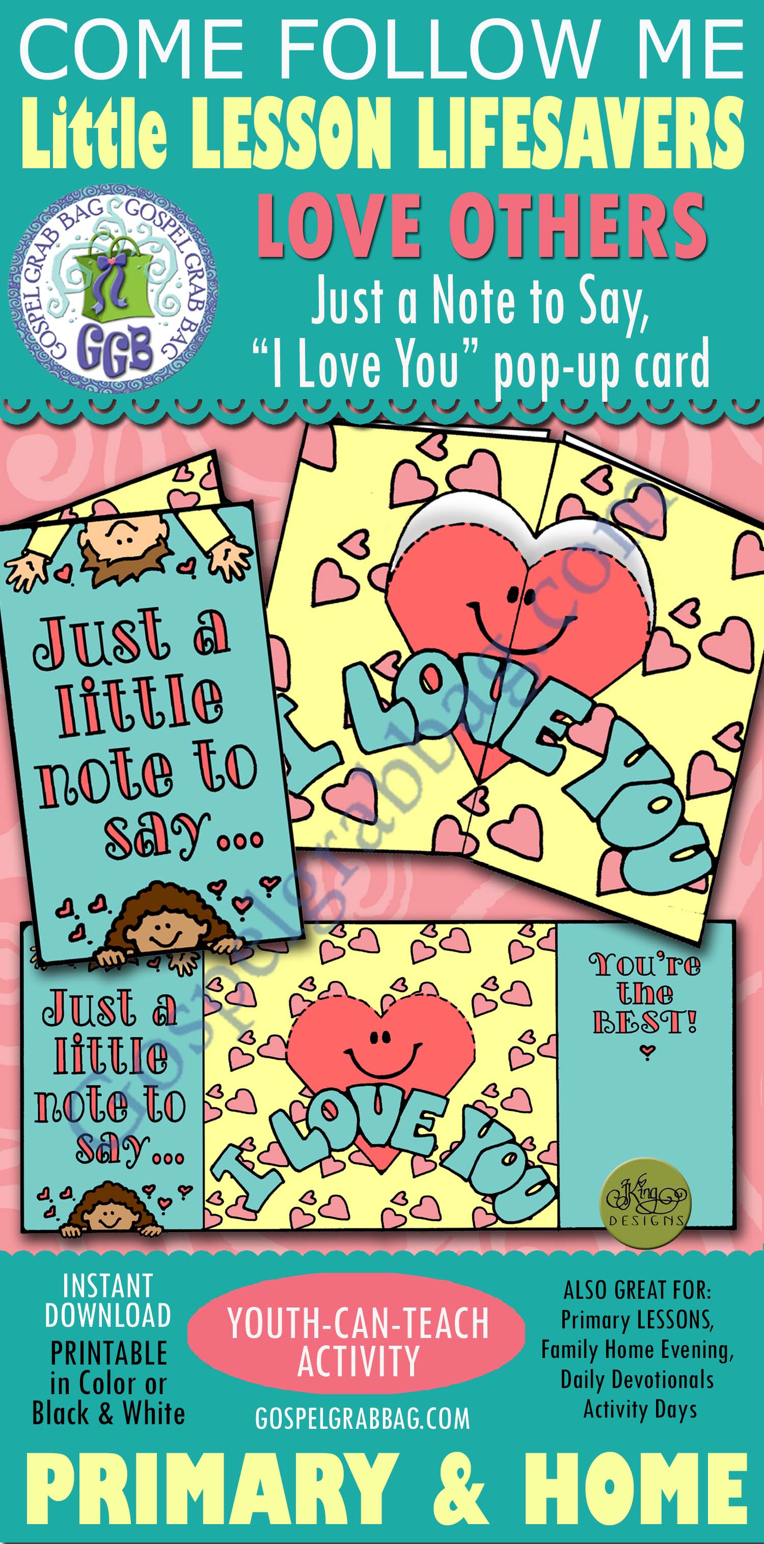 Love One Another Little LESSON LIFESAVERS Activity Just a Note to Say "I Love You" popup card