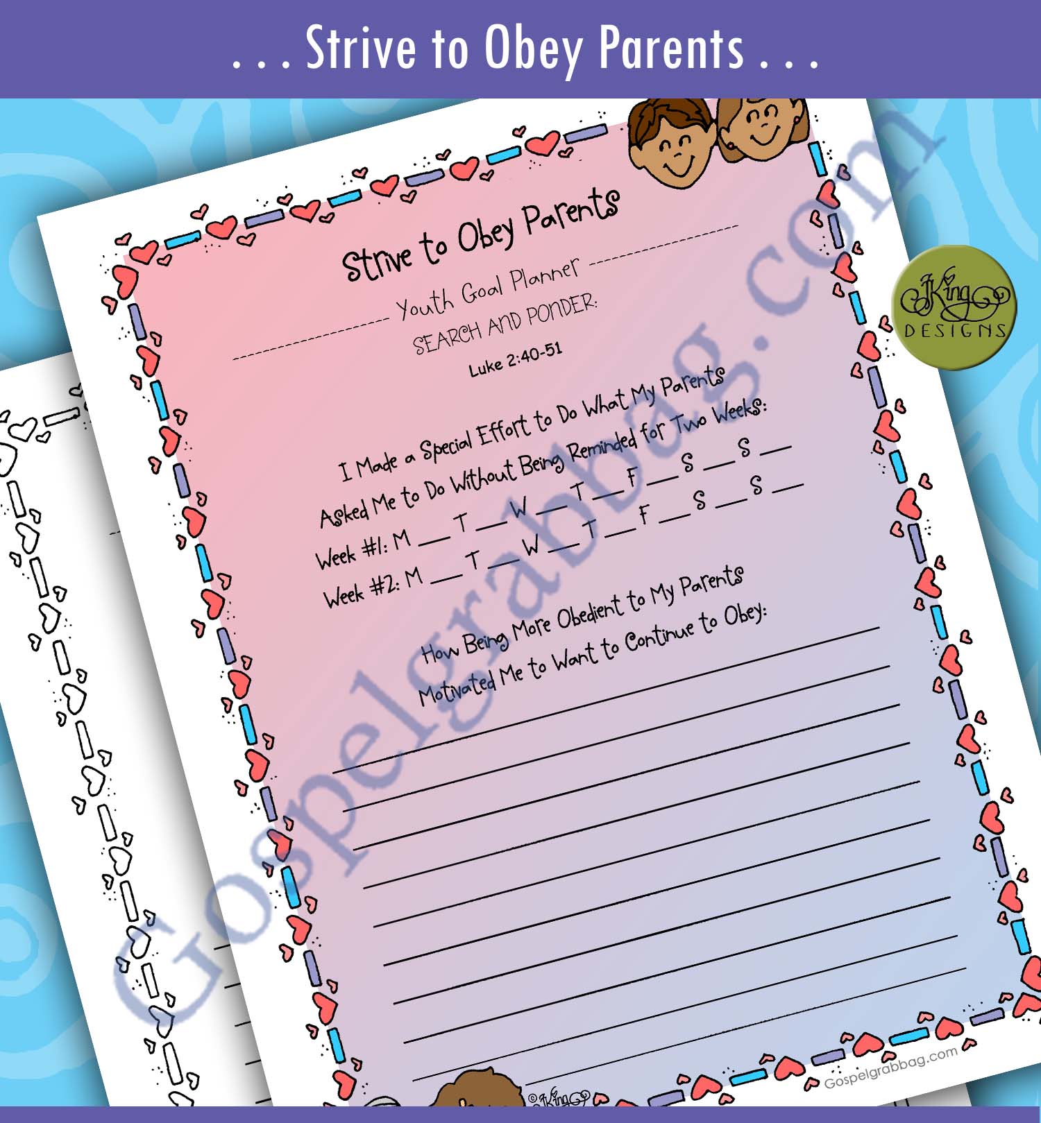 YOUTH GOAL PLANNER “Strive to Obey Parents” For: Sunday School ...